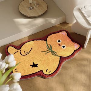 VIKAMA Soft Fuzzy Cat Rug - Anti-slip Water-Resistant Bathroom Mat - Curved Door Mat for Entryway - Home Decor