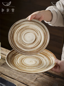 Retro Hand-Painted Ceramic Steak Dinner Plate Creative Coarse Porcelain Western Cuisine Flat Plate Commercial Japanese Style Fruit Plate