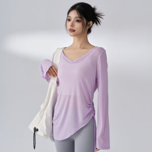 Fitness Girl V-neck Yoga Clothes Blouse Autumn Loose Slimming Long-Sleeved T-shirt Beautiful Pilates Sports Tops New