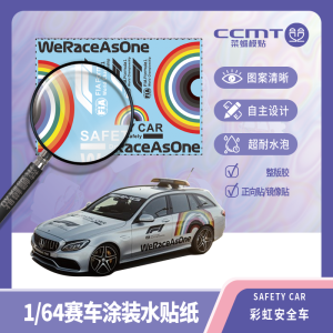 Băng Keo Dán Sơn Đường Đua 1/64 Mercedes AMG F1c Rainbow Safety Car Rainbow Paint Sticker Decal Racing Model Tool Consumables