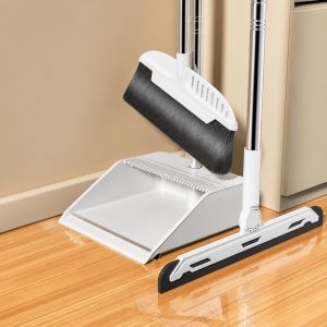 Upgraded Upright Dustpan and Broom Set 3 Layers Bristles Broom and Dustpan Set with Scraping Teeth for Cleaning Human/Pet Hair
