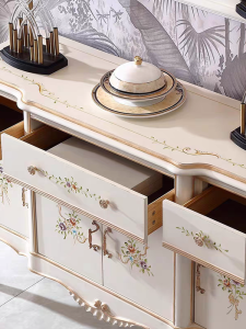 American Style Real Wood Sideboard French Vintage Painted Hall Cabinet Living Room Wall Mounted Storage Decorative Cabinet