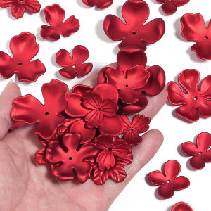 10pcs 10Style Red Frosed Acrylic Flower Beads Loose Spacer Beads For Jewelry Making Bracelet Handmade Crafts Diy Accessories