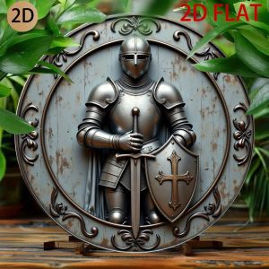 Medieval Knight Metal Wall Art 3D Shield Spear Round Aluminum Decor for Home Bar Garden