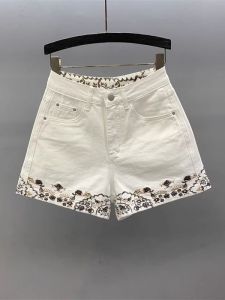 Quần Short Denim Ống Rộng Cạp Cao Thêu Kiểu Trung Quốc Mới Cho Nữ Mùa Hè 2025 Quần Bó Đa Năng Thời Trang Thường Ngày