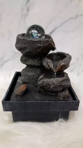 Cascading Rock Indoor Water Fountain with LED Crystal Sphere