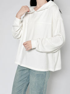 Large Size Knitted Hoodie Womens Loose Fit Comfortable Style Long Sleeve Crew Neck Sweatshirt Pink White Color Trendy Top