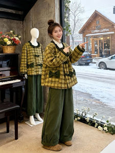 XUECAIQI | Laid-back Ears and Check Pattern Korean Style Jacket and Trousers Set