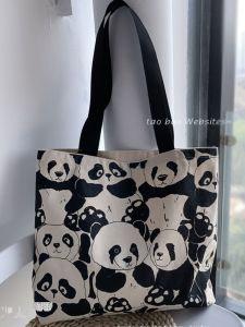 Original Design Large Capacity Panda Canvas Shoulder Bag Womens Commuter Handbag 2025 New Style Casual Zipper Closure