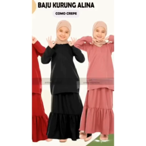 BAJU KURUNG ALINA DRESS MUSLIMAH PLAIN COMO CRAPE Wanita