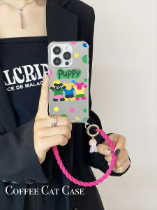 Adorable Girl Crossbody Mirror Phone Case with Adjustable Lanyard Polka Dot Chain for Apple 15 iPhone 13 14 pro Makeup Mirror TPU Protective Cover