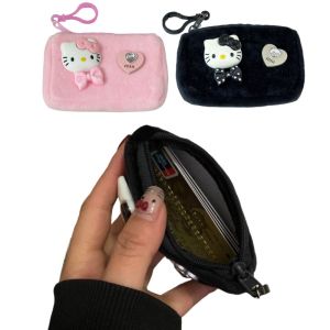 1pc Hello Cute Kitty Sweet Cool plush coin purse portable card bag for storing earphones coin purse storage bag