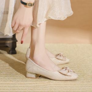 MIFEI | French Square Toe Bowknot Gentle Coarse Heel Womens Shoes