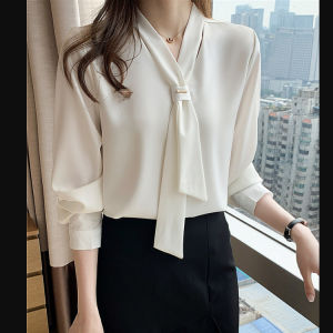 Women V neck Short Sleeve Solid Color Elegant Business Chiffon White Shirt