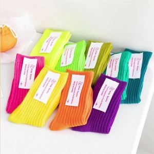 cutyome | 3Pairs Spring Summer Socks For Boys Solid Fluorescent Mid-Calf Neo Colors Socks On Girls Soft Cotton Students Socks Candy Colors