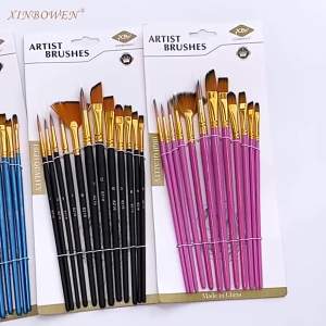 Bộ 12 Cọ Vẽ Lông Nylon Dành Cho Nghệ Sĩ Và Người Nghiệp Dư - Cọ Dẹt Dùng Cho Tranh Màu Nước Sơn Dầu Và Acrylic Cán Gỗ