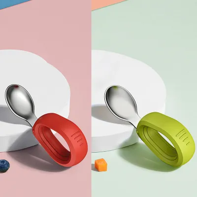pixybaby | Baby Feeding Training Spoon Fork Stainless Steel Feeding Utensils Set