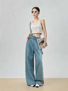 Lazy Style Loose Wide Leg Blue Jean Overalls