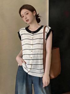 Áo Camisole Không Tay Len Sợi Kẻ Mát Hè Dành Cho Người Béo Size Lớn Giúp Gọn Gàng Trẻ Hóa