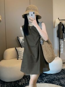 French Elegant Cotton Linen Sleeveless Vest Dress Womens New 2025 Summer Casual Versatile A-Line Short Skirt Dress