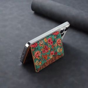 Denior Card Holder Wallet Magsafe Floral Phone Stand Magnetic High Quality Leather Slim Case Strong Magnet Cards Pouch