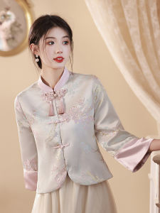 Chic Chinese Style Womens Jacket Stand Collar Button up Tang Suit Fashion Retro Embroidery Top for Women in Their 20s And 30s
