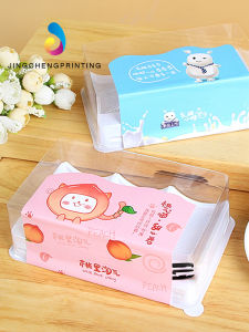 Bakery Dessert Cake Roll Packaging Box Transparent Three Pieces Fruit Plum Yogurt Small Baked Goods Cutting Packing Box