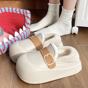 Waterproof Cotton Slippers Womens New 2025 Comfortable Home Thick Bottom Cotton Shoes Winter Outdoor Wear Fleece Warm Cover Toe Slippers