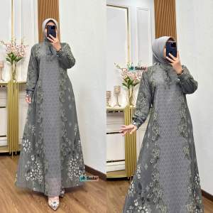 Gamis Ceruty Syari Set Hijab Terbaru Motif Viral Ld 110 Cm Pb 140 Cm