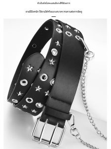 เข็มขัดหนัง PU ทรงสตรีทสไตล์ปUNK สำหรับผู้ชายและผู้หญิง เข็มขัดหนัง PU 3.8 ซม. สำหรับใส่กับกางเกงยีนส์ สไตล์อเมริกัน