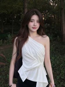 CHENDAYU | Irregular Asymmetrical Shoulders Stylish Shirt Summer