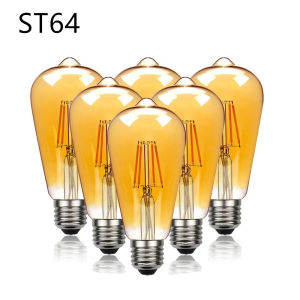 6PCS Retro Edison Filament Bulb 4W 6W 8W 10W 12W 220V 110V Dimmable ST64 Vintage LED Lamp Bulbs Amber Glass Light Bulbs for Home