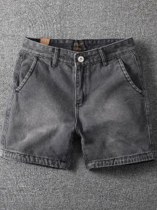 กางเกงขาสั้นผ้ายีนส์ทรงสลิมฟิตสำหรับผู้ชายในช่วงฤดูร้อน กางเกงขาสั้นผ้าฝ้ายแท้ ทรงเรโทร ซักได้ ทรงตรง กางเกงยีนส์ชาย