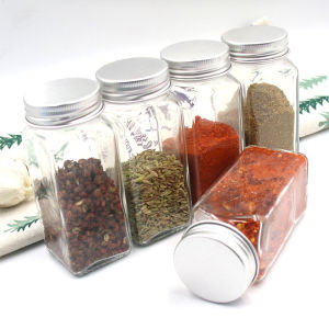 ขวดเครื่องปรุงแก้วบรรจุแยกชิ้นขนาดเล็กพร้อมฝาปิดทรงสี่เหลี่ยมสำหรับใช้กลางแจ้งบาร์บีคิวกระป๋องใส่เกลือใช้ในบ้านสไตล์จีนชุดเครื่องปรุงปรุงรส