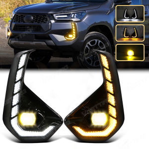 Đèn LED DRL Chạy Ban Ngày Cho Toyota Hilux Revo 2024-2025 Tích Hợp Xi Nhan Đèn Sương Mù Hai Màu Trắng/vàng Lắp Cản Trước 12V