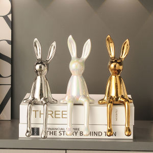 DAFIFY กระต่ายนั่งเซรามิกรูปปั้นประดับตกแต่งกระต่ายรูปแกะสลักสำหรับชั้นวางหนังสือห้องรับแขกห้องนอนตกแต่งบ้านสำนักงาน21ซม.