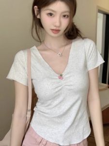 Slim Fit Short Sleeve V-Neck T-Shirt Womens Summer Commute Design Casual Fashion plus Size Shoulder Appropriate Top