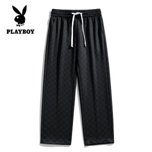 PLAYBOY Fashion Plaid Casual Sports Loose Straight Ice Silk Pants