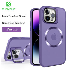 FLOVEME WIth Invisible Lens Stand Frosted Clear Phone Case For iPhone 15 14 13 12 11 Pro Max 15 14 Plus Magsafe Wireless Charging Matte Transparent Hard PC Anti-fall Shockproof Back Cover For iphone X XR XS Max