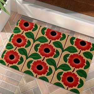 VIKAMA Vintage Họa Tiết Hoa Sàn Retro Hoa Anh Túc Đỏ Họa Tiết Lá Chống Trơn Trượt Có Thể Giặt Thảm Chùi Chân Cho Lối Vào Hiên Nhà Trang Trí Nhà Thảm