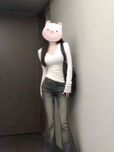 Áo Thun Dài Tay Ôm Vừa Vặn Phong Cách Mỹ Dành Cho Nữ Mùa Thu Cổ Chữ V Vai Thường Màu Trắng Quần Áo Công Sở Thường Ngày