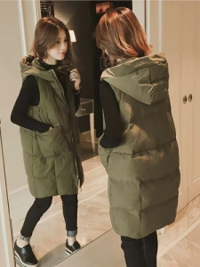 Womens down Cotton Vest Thickened Mid-Length Outerwear Jacket 2024 New Korean Style Loose Fit Autumn Winter Coat
