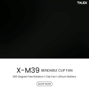 TYLEX X-M39 360° Portable Silent Desk Clip Fan USB Charging for Home Office & Baby Stroller