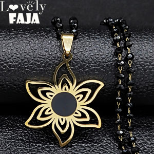 2023 Stainless Steel Gold Color Flower Necklace for Women Black Color Chain Necklace Jewerly acero inoxidable joyeria N6358S03