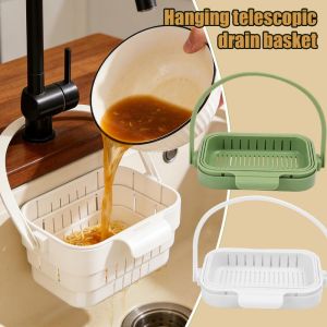 2Pcs Foldable Telescopic Sink Strainer Basket Durable PP Hanging Drain Colander Versatile Kitchen Fruit Vegetable Washing Tool