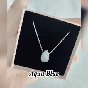 SO SEOUL Glimmering Teardrop Mixed Colored Austrian Crystal Pendant Chain Necklace