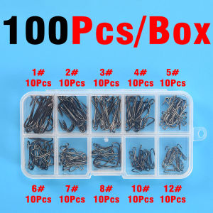 100Pcs/Box Long Shank Double Hook High Carbon Steel Strong Fishing Lure Hook for Perch Pike Sea Bass Fishing