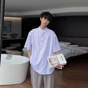 Hualun New Chinese Style Casual Loose Short Sleeve Polo Shirt Mens Summer Fashion Youth Popular Button Decoration Polyester Blend