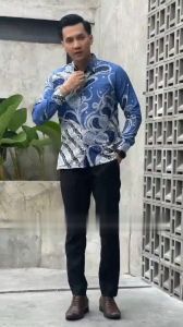 Kemeja Batik Pria Dewasa Motif Mulia Biru Premium 2025