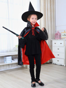 Halloween Costume Kids Mens and Womens Death Cloak Show Performance Gown Black Wizard Robe Vampire Clothes Cloak